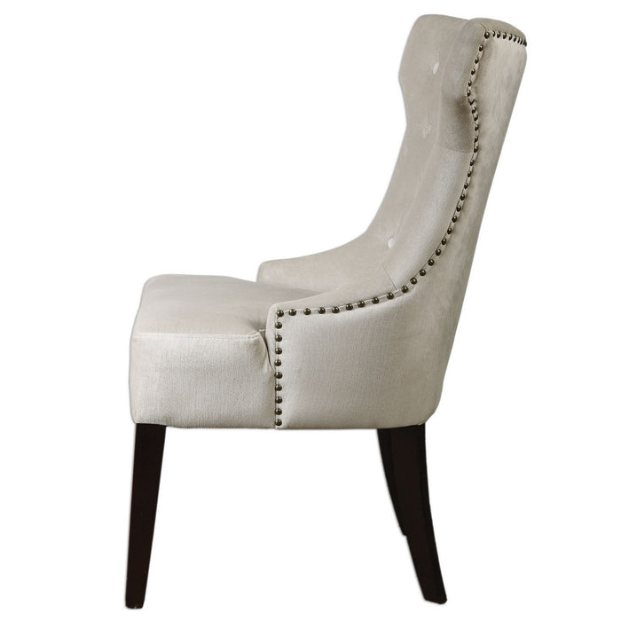 Uttermost 23239 Wing Chair, Ebony Stain, Antique White, Brass