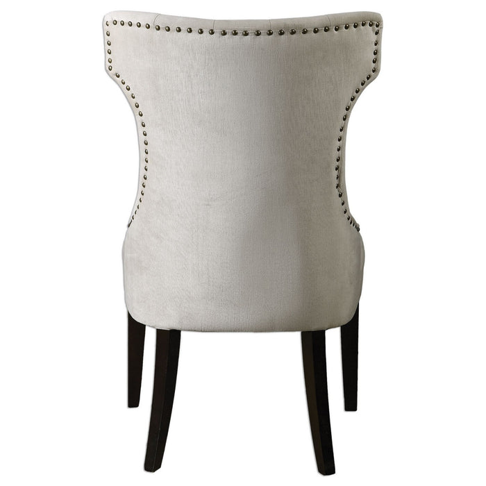 Uttermost 23239 Wing Chair, Ebony Stain, Antique White, Brass