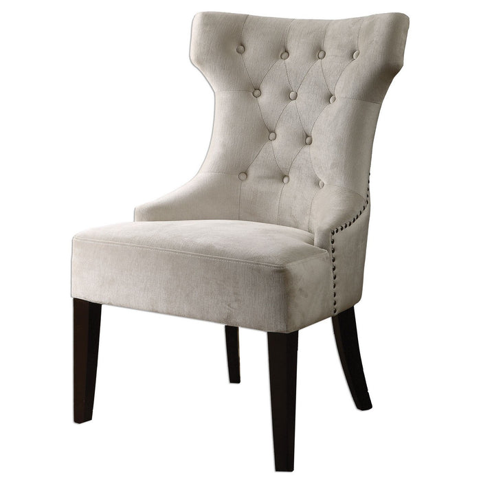 Uttermost 23239 Wing Chair, Ebony Stain, Antique White, Brass