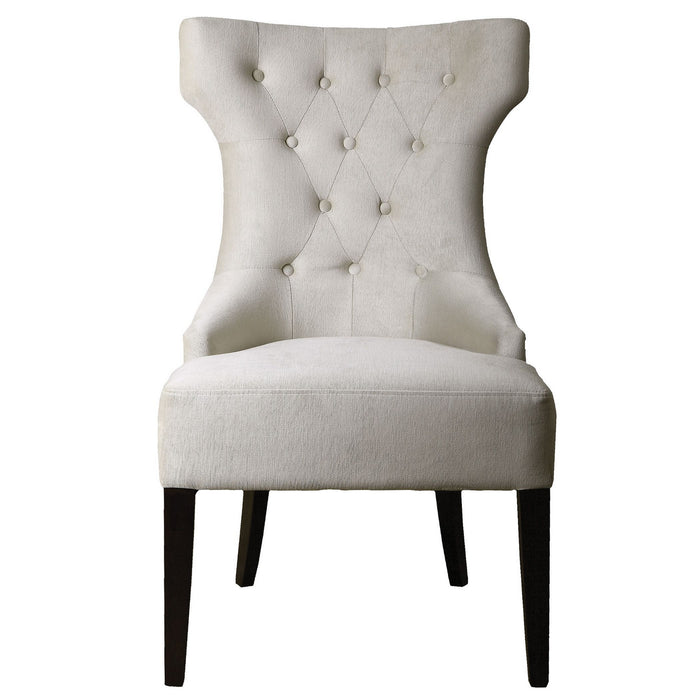 Uttermost 23239 Wing Chair, Ebony Stain, Antique White, Brass