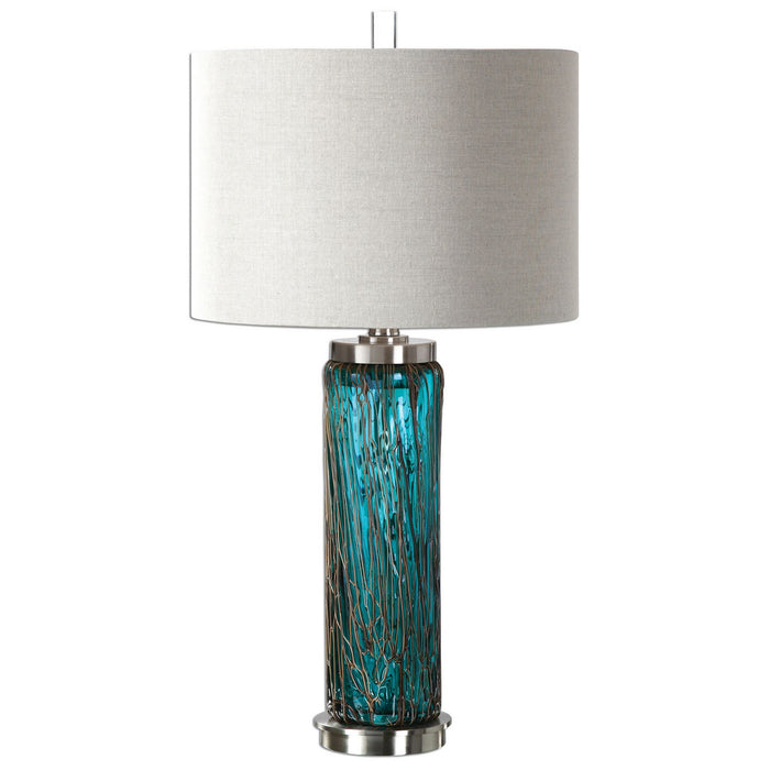 Uttermost 27087-1 One Light Table Lamp, Blue, Bronze, Brushed Nickel