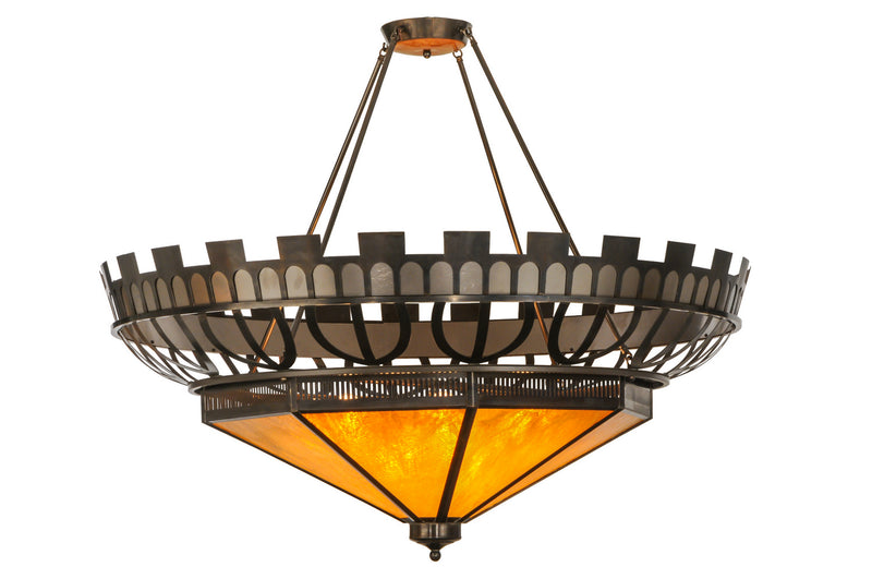 Meyda Tiffany 141049 12 Light Inverted Pendant, Craftsman Brown On Waxed Brass