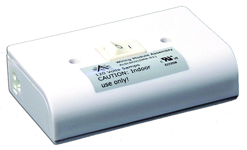 American Lighting ALSLBOX-WH-B Puck Slim Line Hardwire Box Two Molex Outlets On/Off Switch, White