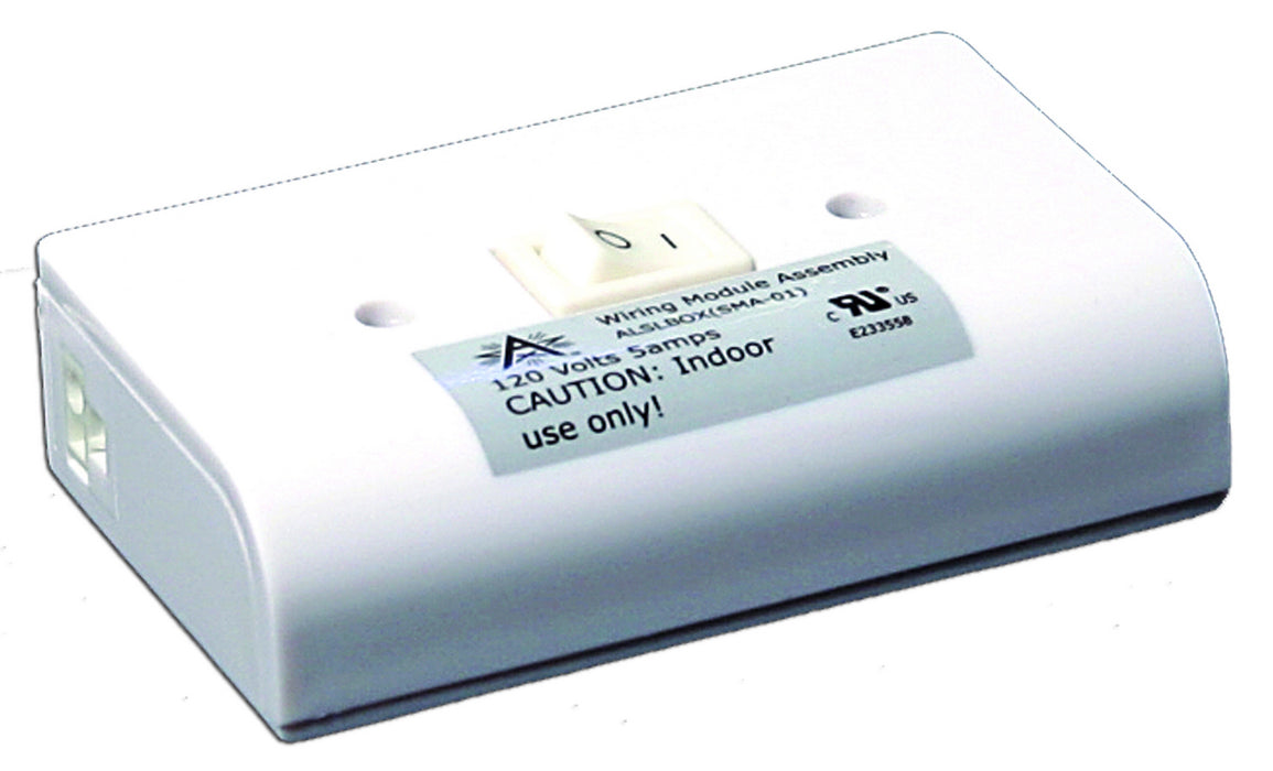American Lighting ALSLBOX-WH-B Puck Slim Line Hardwire Box Two Molex Outlets On/Off Switch, White