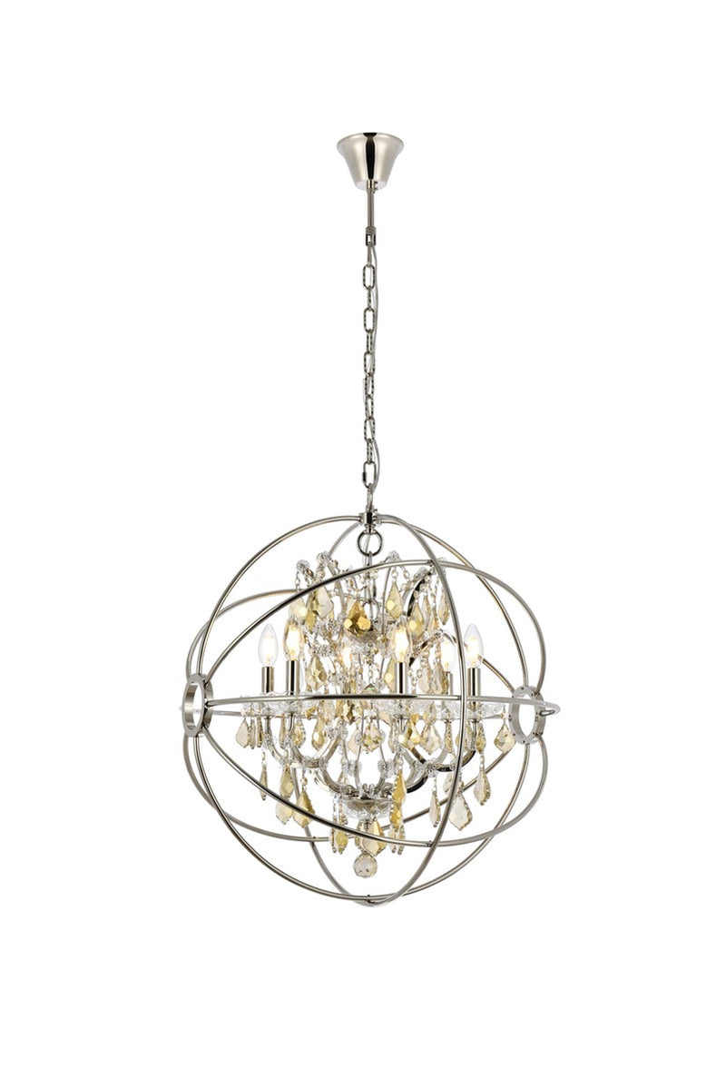 Elegant Lighting 1130D25PN-GT/RC Six Light Chandelier, Polished Nickel