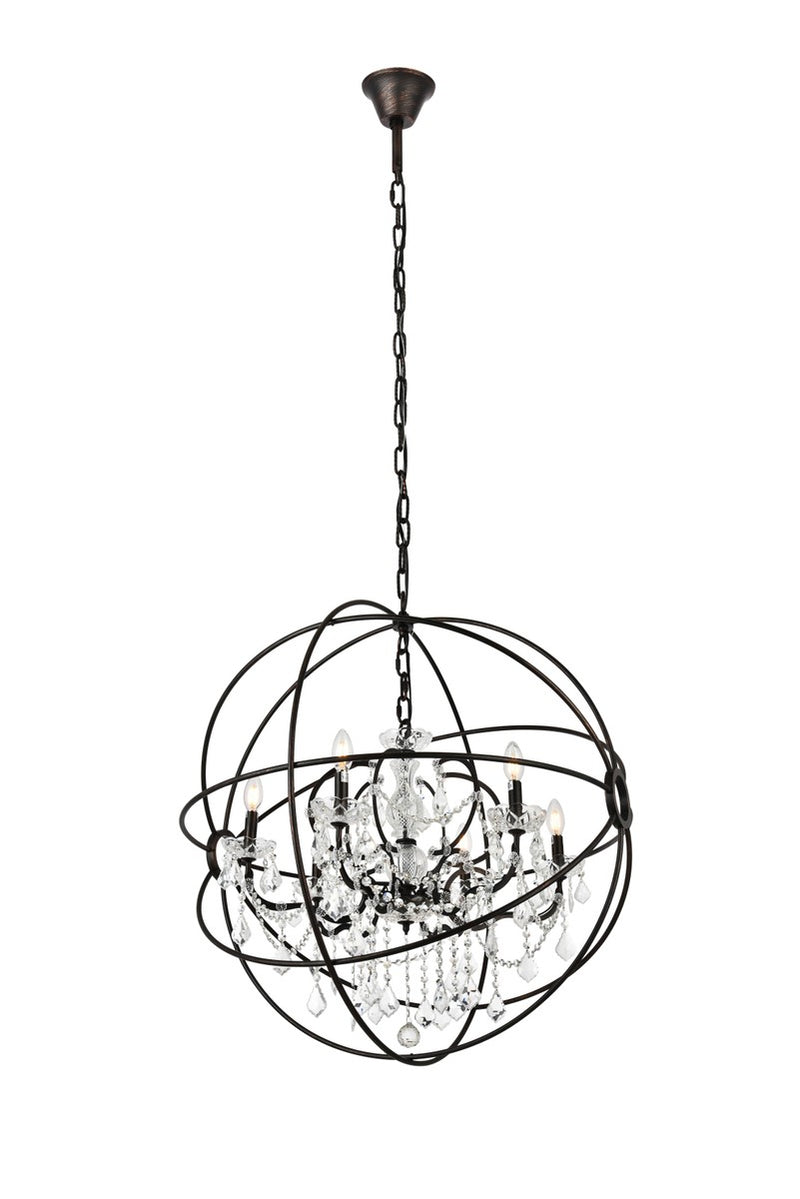 Elegant Lighting 1130D32DB/RC Six Light Chandelier, Dark Bronze