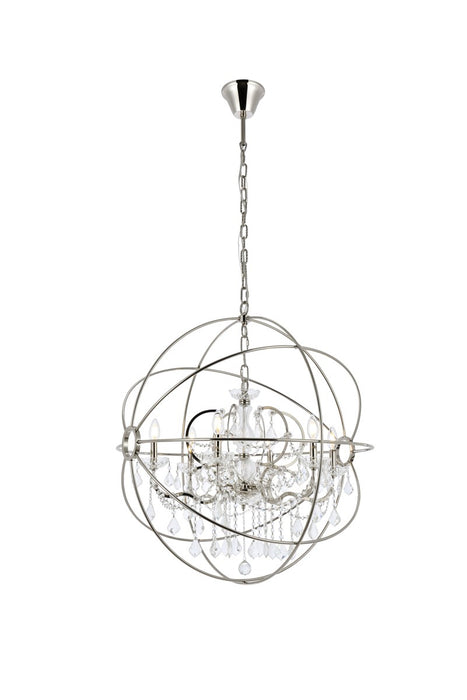 Elegant Lighting 1130D32PN/RC Six Light Chandelier, Polished Nickel