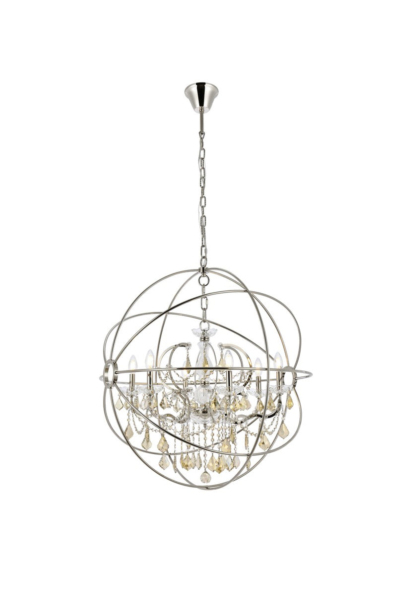 Elegant Lighting 1130D32PN-GT/RC Six Light Chandelier, Polished Nickel