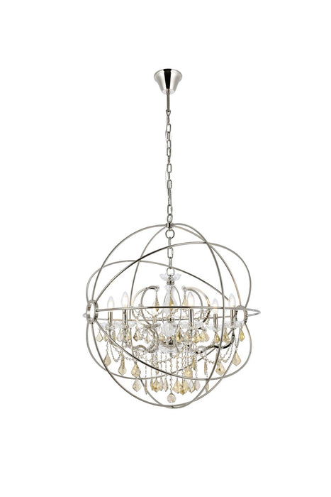Elegant Lighting 1130D32PN-GT/RC Six Light Chandelier, Polished Nickel
