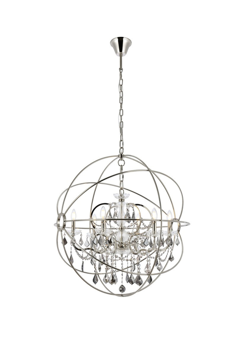 Elegant Lighting 1130D32PN-SS/RC Six Light Chandelier, Polished Nickel