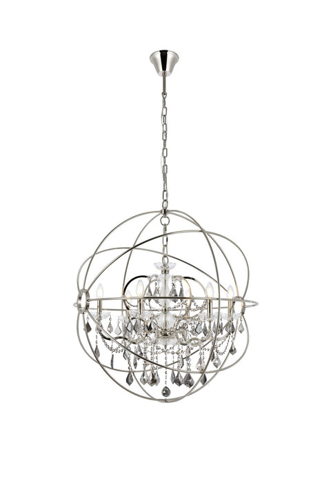Elegant Lighting 1130D32PN-SS/RC Six Light Chandelier, Polished Nickel