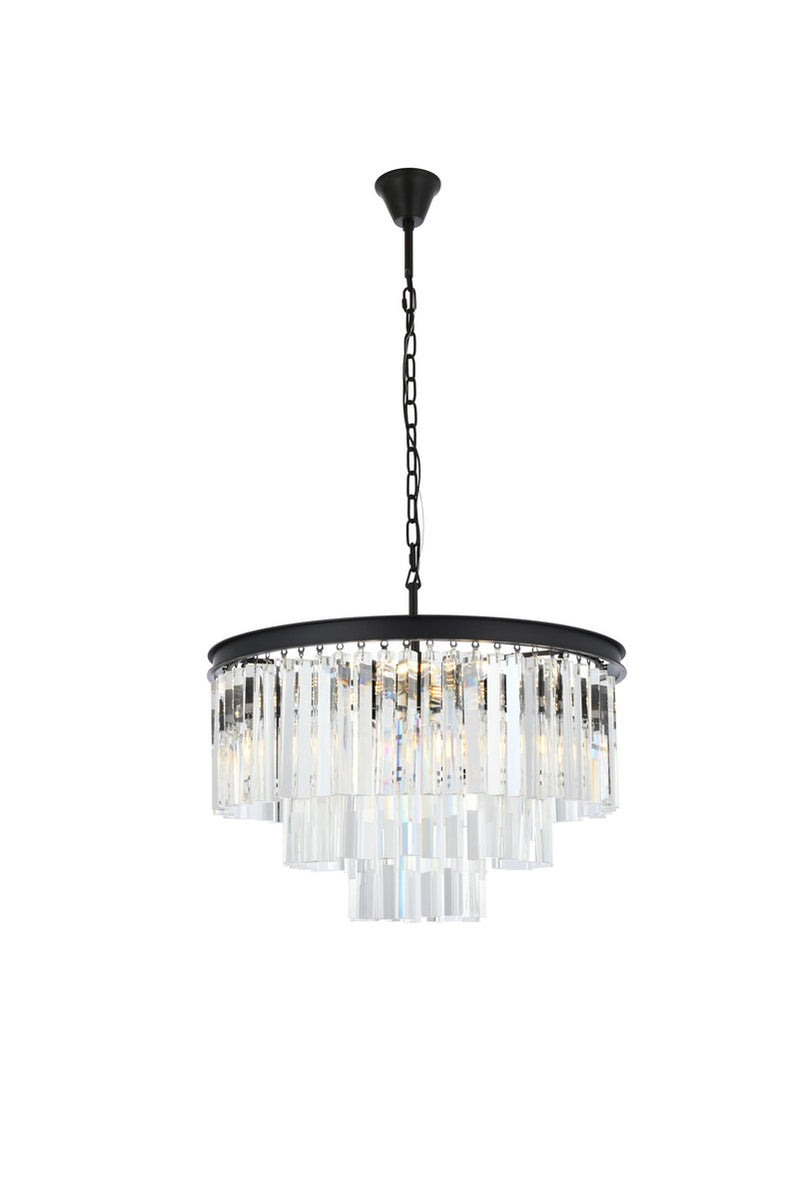 Elegant Lighting 1201D26MB/RC Nine Light Chandelier, Matte Black