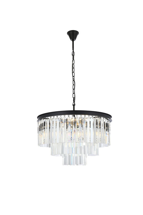 Elegant Lighting 1201D26MB/RC Nine Light Chandelier, Matte Black