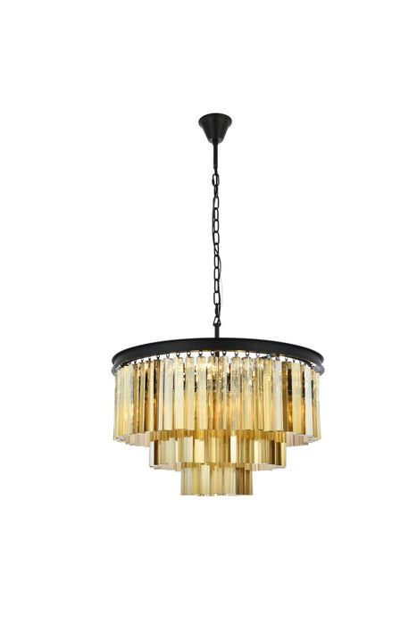 Elegant Lighting 1201D26MB-GT/RC Nine Light Chandelier, Matte Black