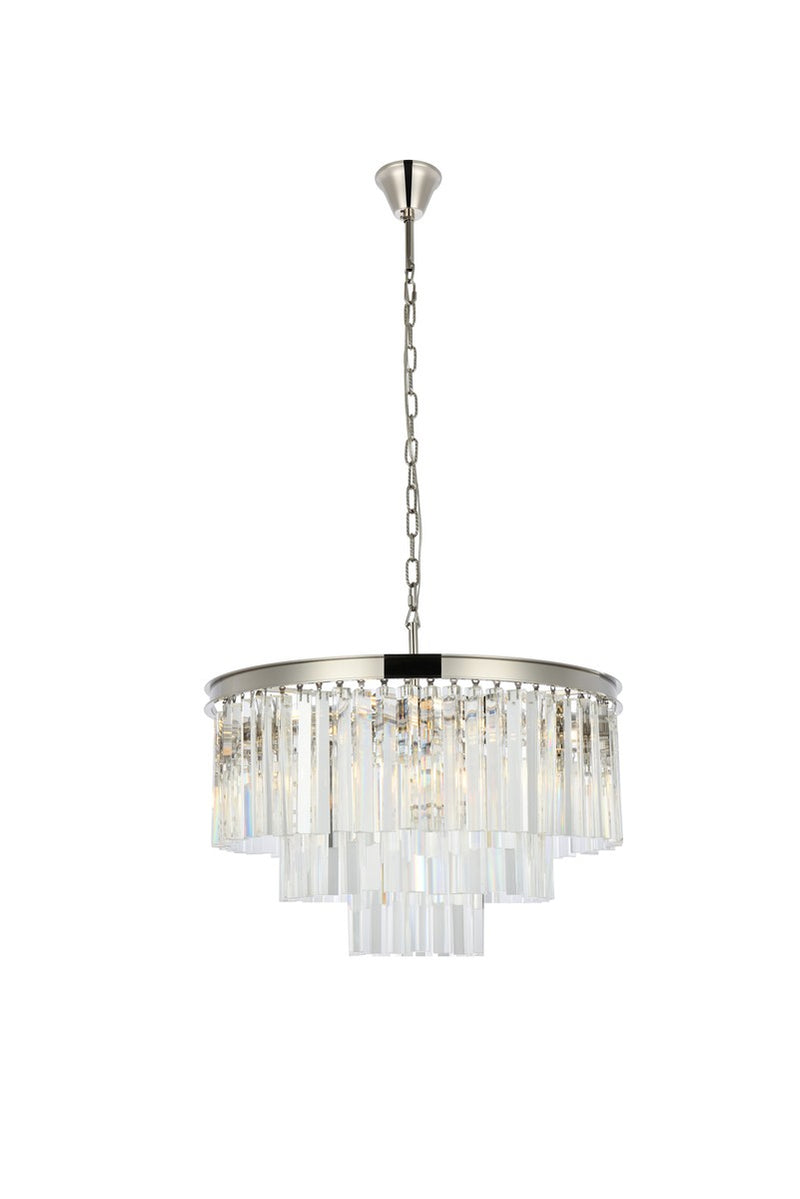 Elegant Lighting 1201D26PN/RC Nine Light Chandelier, Polished Nickel
