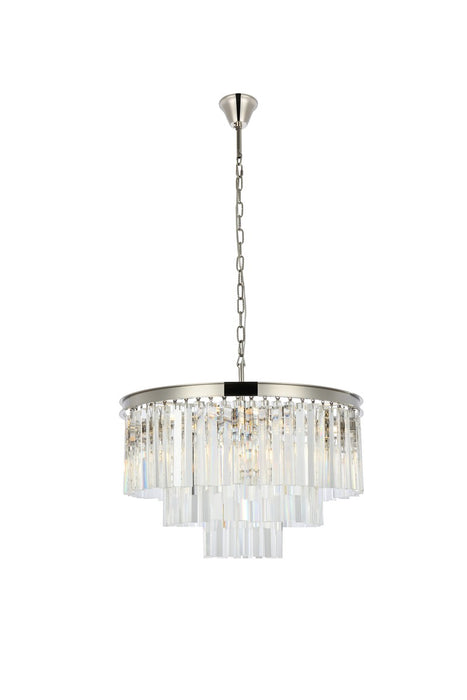 Elegant Lighting 1201D26PN/RC Nine Light Chandelier, Polished Nickel