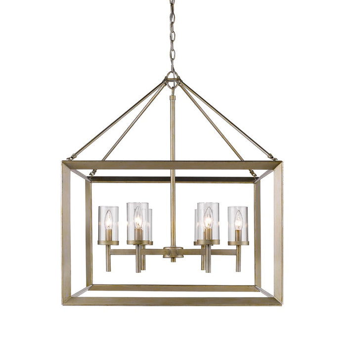 Golden 2073-6 WG-CLR Six Light Chandelier, White Gold