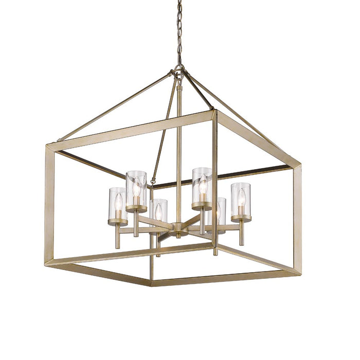 Golden 2073-6 WG-CLR Six Light Chandelier, White Gold