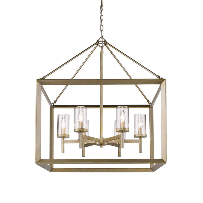 Golden 2073-6 WG-CLR Six Light Chandelier, White Gold