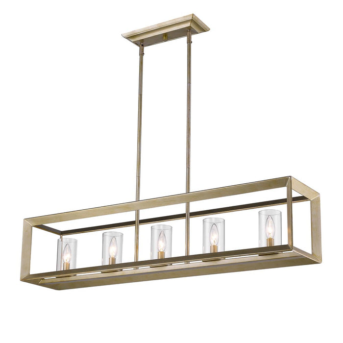 Golden 2073-LP WG-CLR Five Light Linear Pendant, White Gold