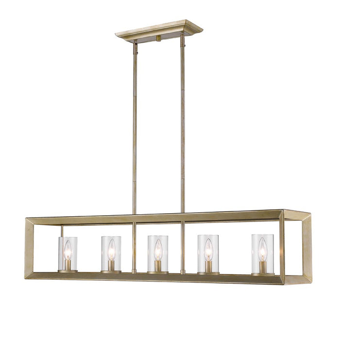 Golden 2073-LP WG-CLR Five Light Linear Pendant, White Gold