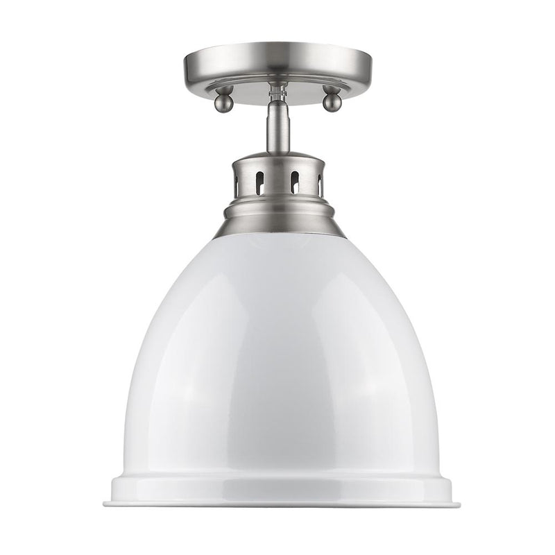 Golden 3602-FM PW-WH One Light Flush Mount, Pewter