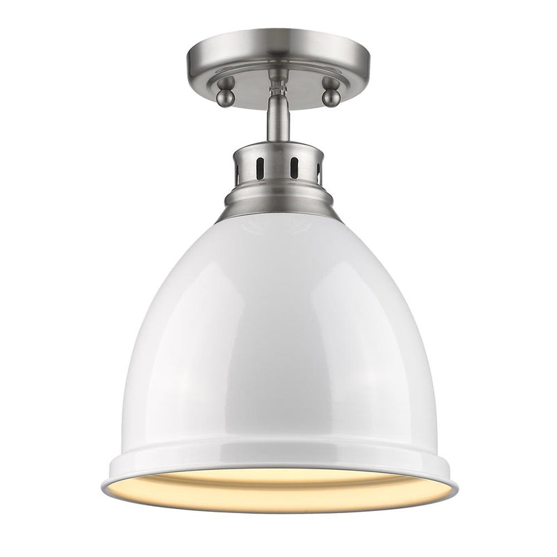Golden 3602-FM PW-WH One Light Flush Mount, Pewter