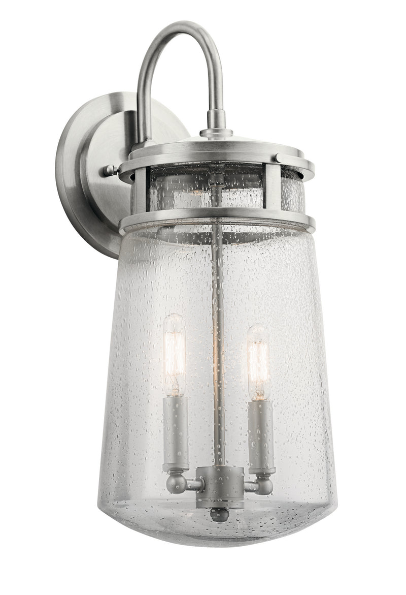 Kichler 49496BA Two Light Outdoor Wall Mount, Brushed Aluminum