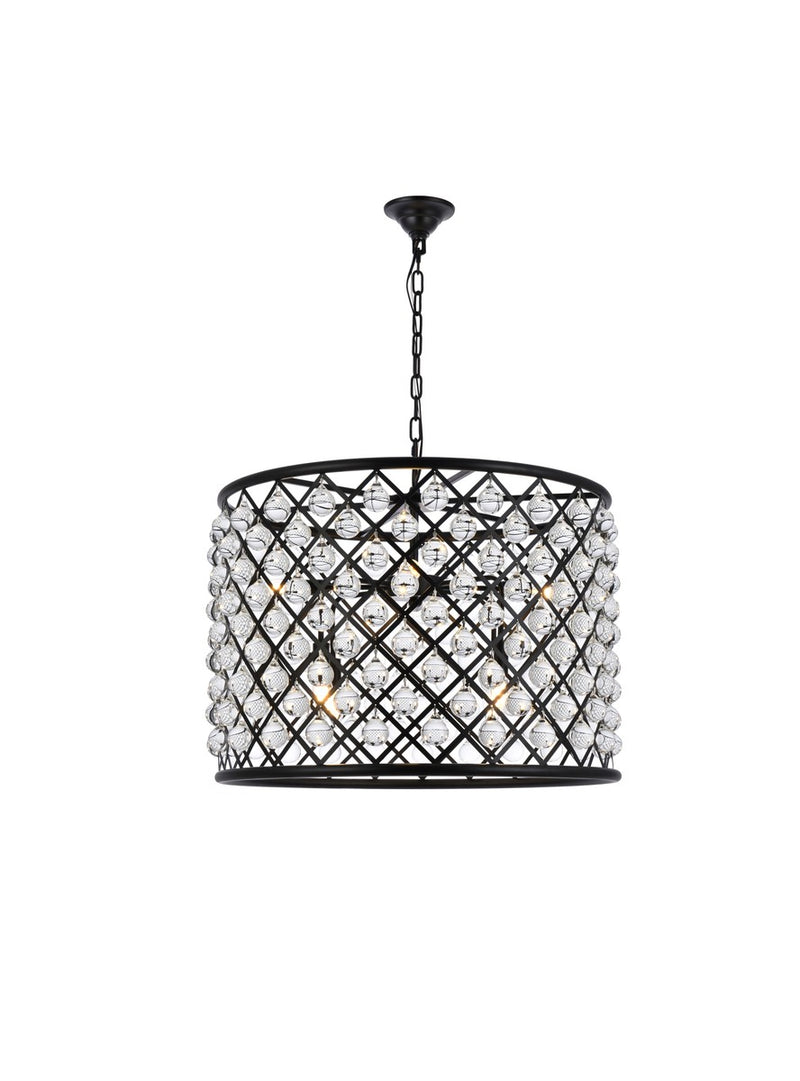 Elegant Lighting 1204D27MB/RC Eight Light Chandelier, Matte Black