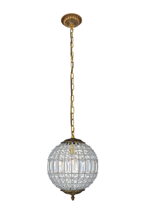 Elegant Lighting 1205D12FG/RC One Light Pendant, French Gold
