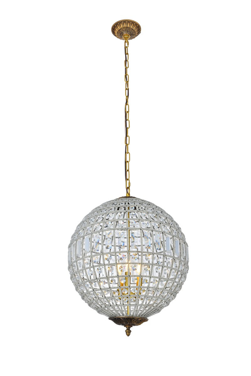 Elegant Lighting 1205D18FG/RC Three Light Pendant, French Gold