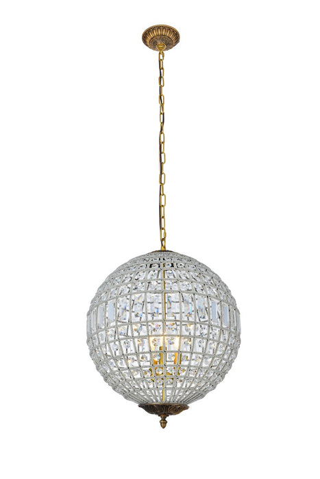 Elegant Lighting 1205D18FG/RC Three Light Pendant, French Gold