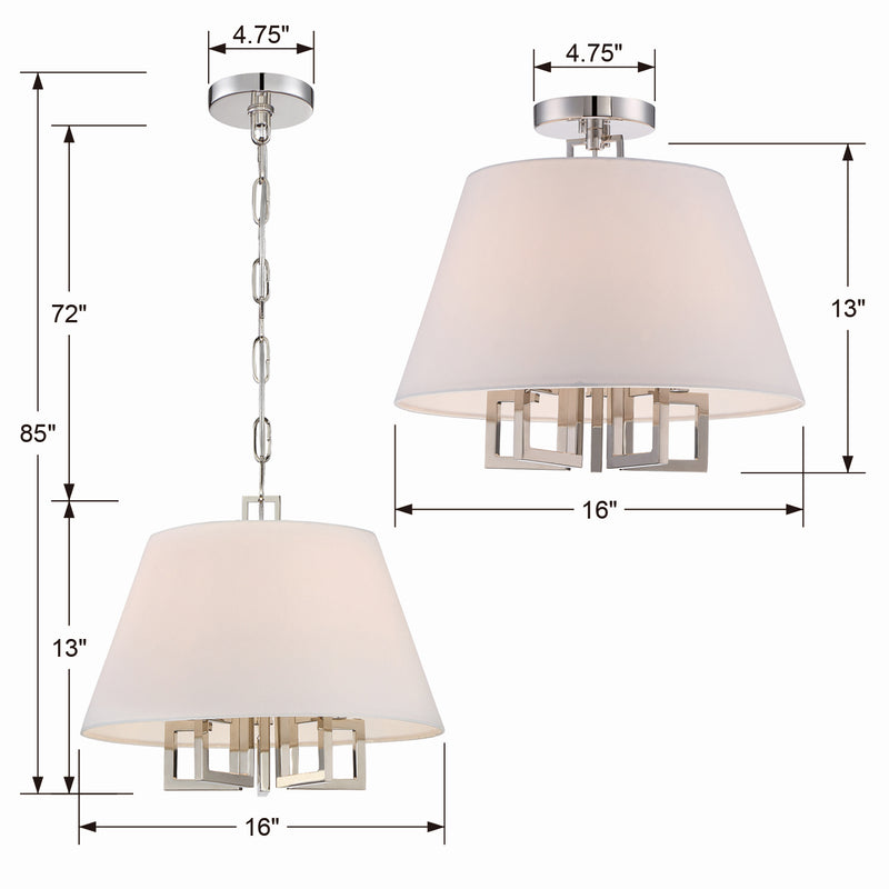 Crystorama 2255-PN_CEILING Five Light Semi Flush Mount, Polished Nickel