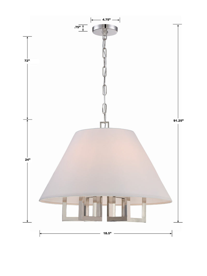Crystorama 2256-PN Six Light Chandelier, Polished Nickel