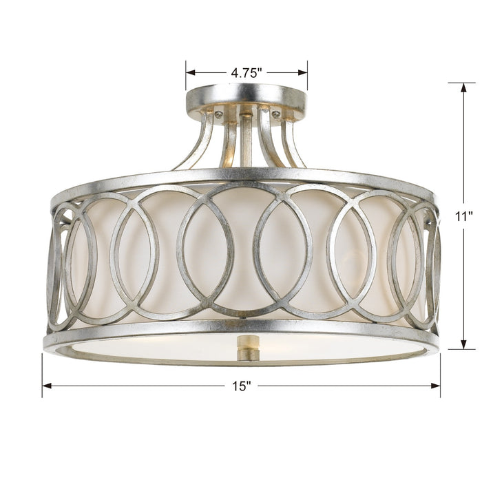Crystorama 285-SA Three Light Semi Flush Mount, Antique Silver