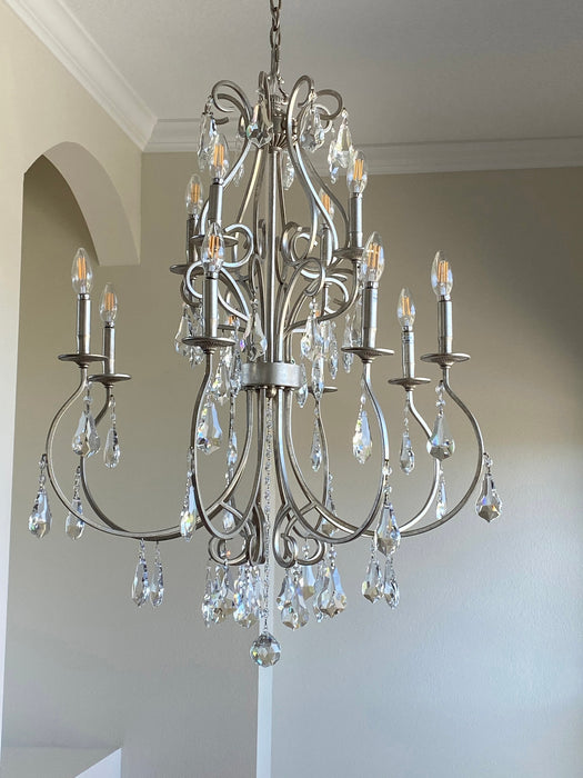 Crystorama 5019-OS-CL-MWP Nine Light Chandelier, Olde Silver