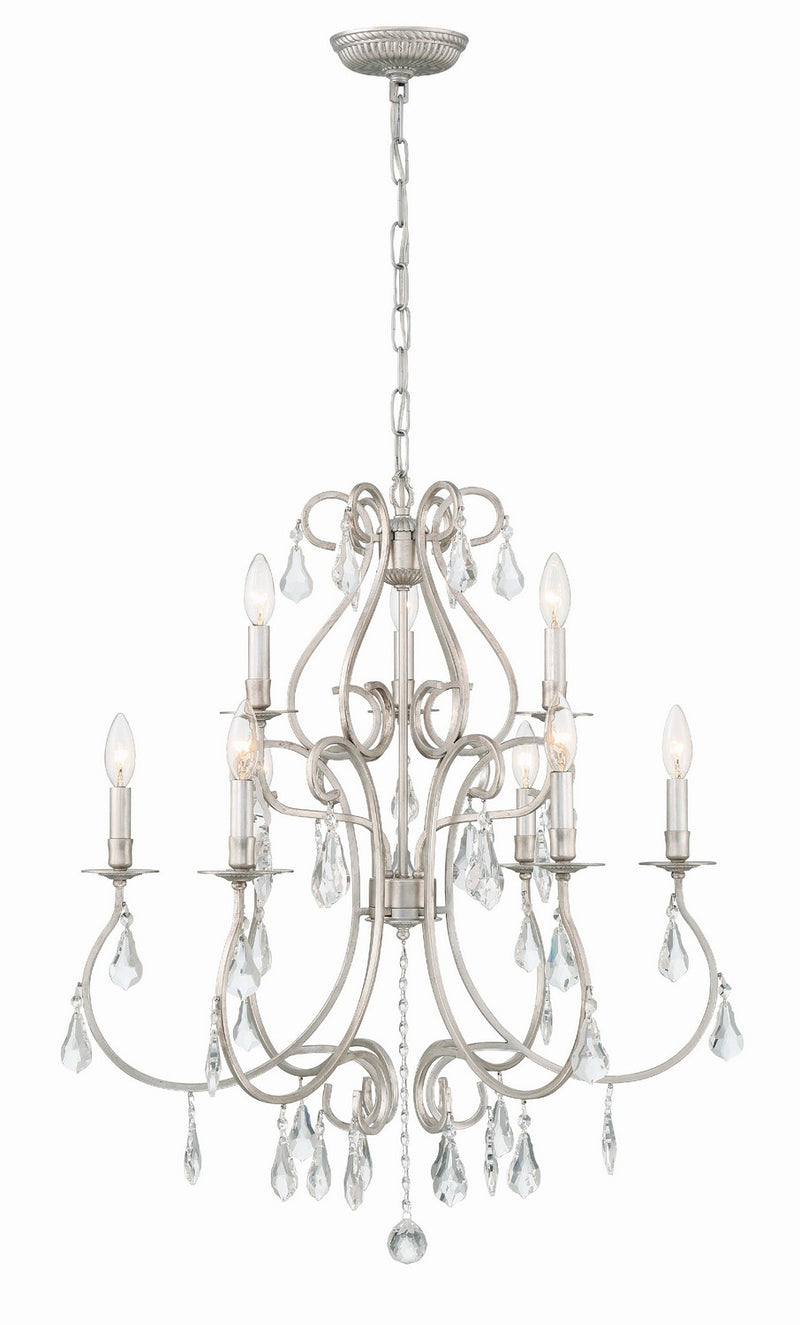 Crystorama 5019-OS-CL-MWP Nine Light Chandelier, Olde Silver
