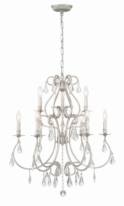 Crystorama 5019-OS-CL-MWP Nine Light Chandelier, Olde Silver