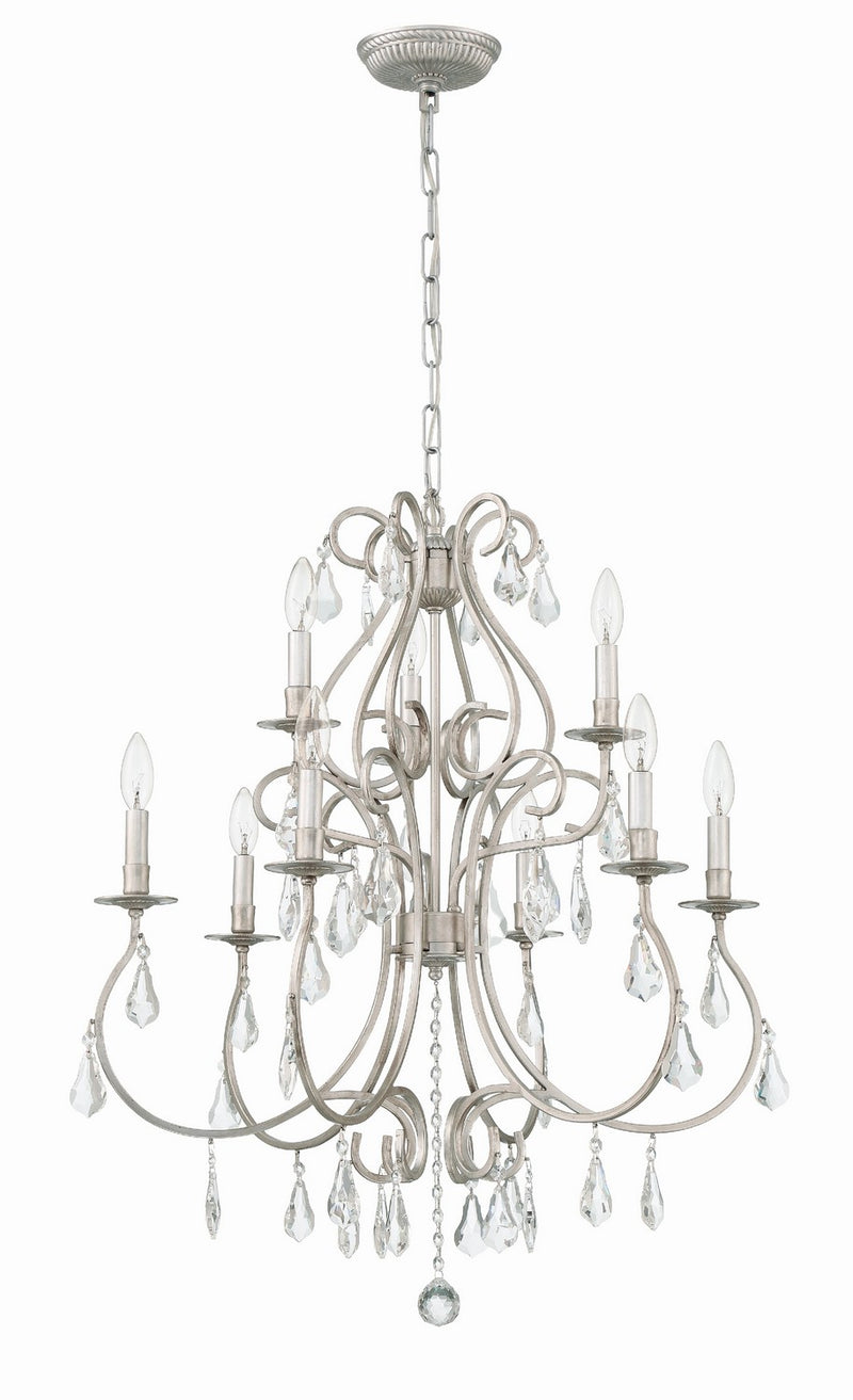 Crystorama 5019-OS-CL-MWP Nine Light Chandelier, Olde Silver