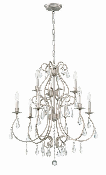 Crystorama 5019-OS-CL-MWP Nine Light Chandelier, Olde Silver