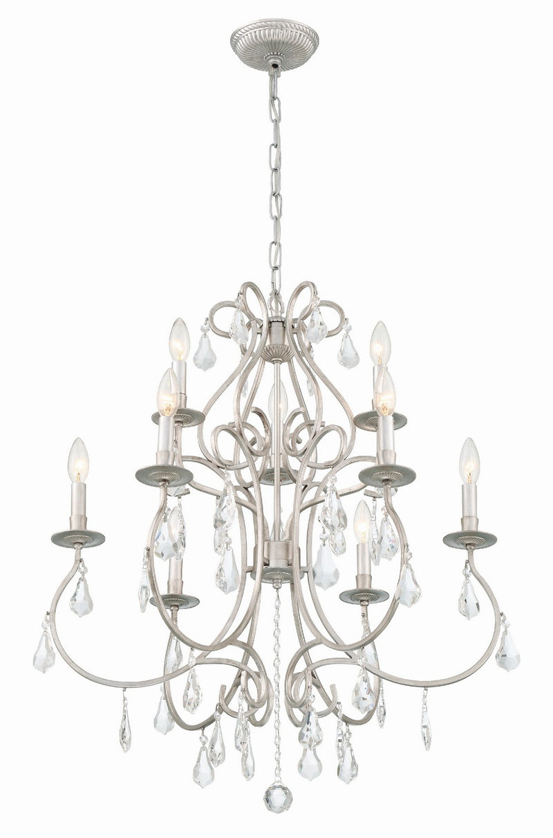 Crystorama 5019-OS-CL-MWP Nine Light Chandelier, Olde Silver