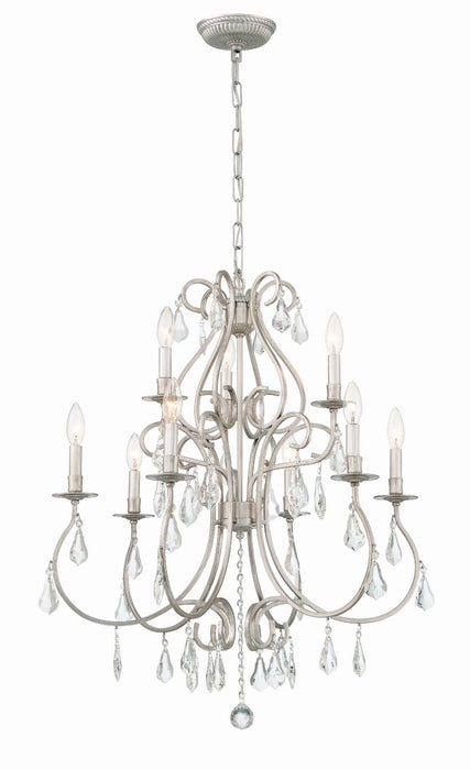 Crystorama 5019-OS-CL-MWP Nine Light Chandelier, Olde Silver