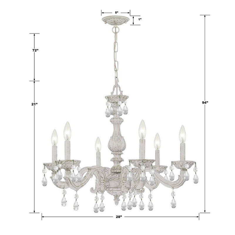 Crystorama 5036-AW-CL-MWP Six Light Chandelier, Antique White