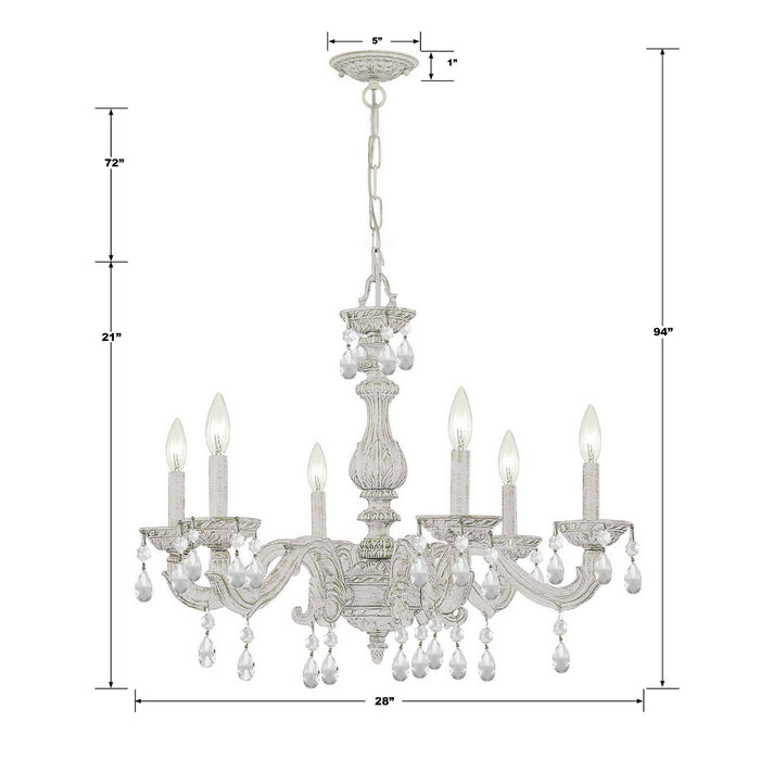 Crystorama 5036-AW-CL-MWP Six Light Chandelier, Antique White