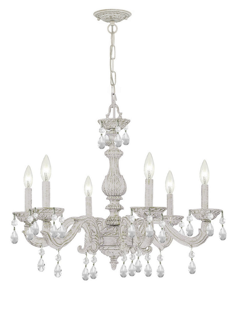 Crystorama 5036-AW-CL-MWP Six Light Chandelier, Antique White