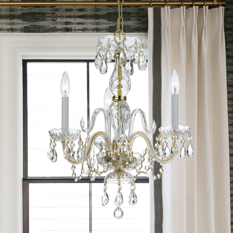 Crystorama 5044-PB-CL-MWP Three Light Mini Chandelier, Polished Brass
