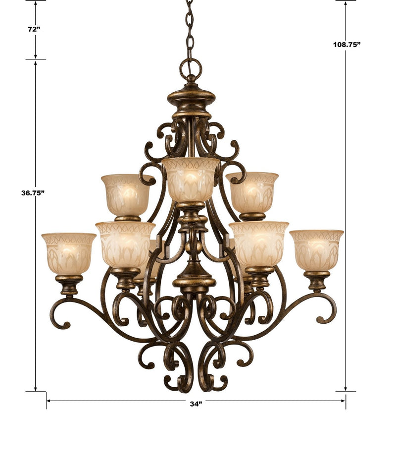Crystorama 7409-BU Nine Light Chandelier, Bronze Umber
