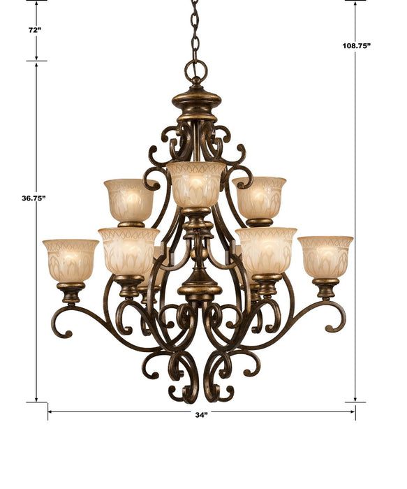 Crystorama 7409-BU Nine Light Chandelier, Bronze Umber