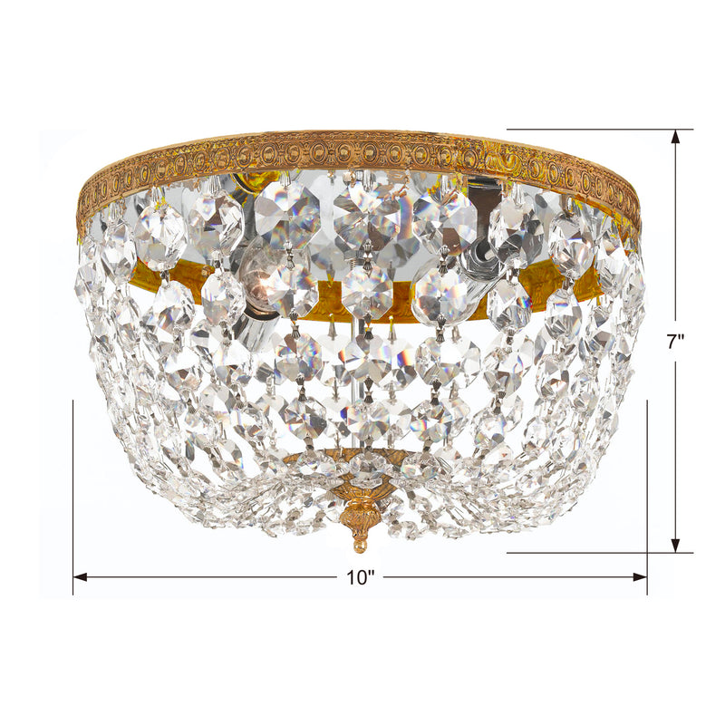 Crystorama 710-OB-CL-I Two Light Flush Mount, Olde Brass