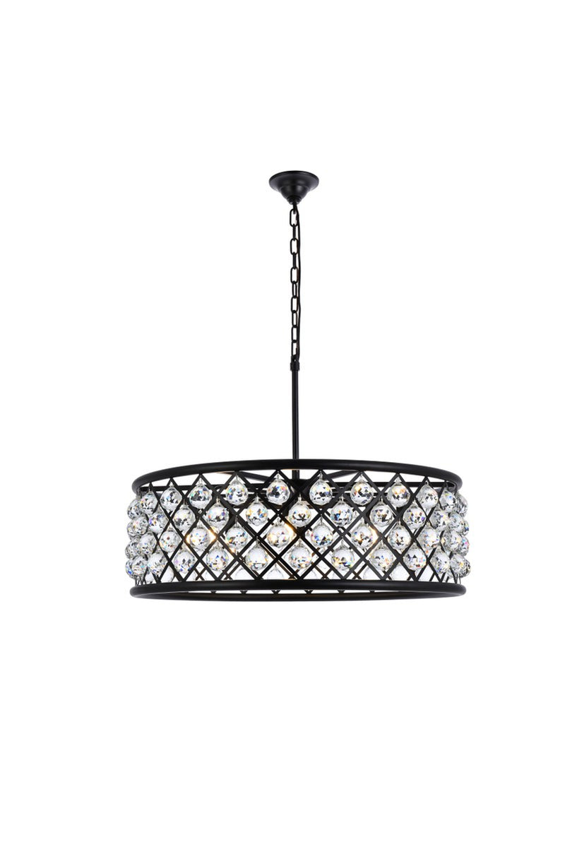 Elegant Lighting 1214D32MB/RC Eight Light Chandelier, Matte Black